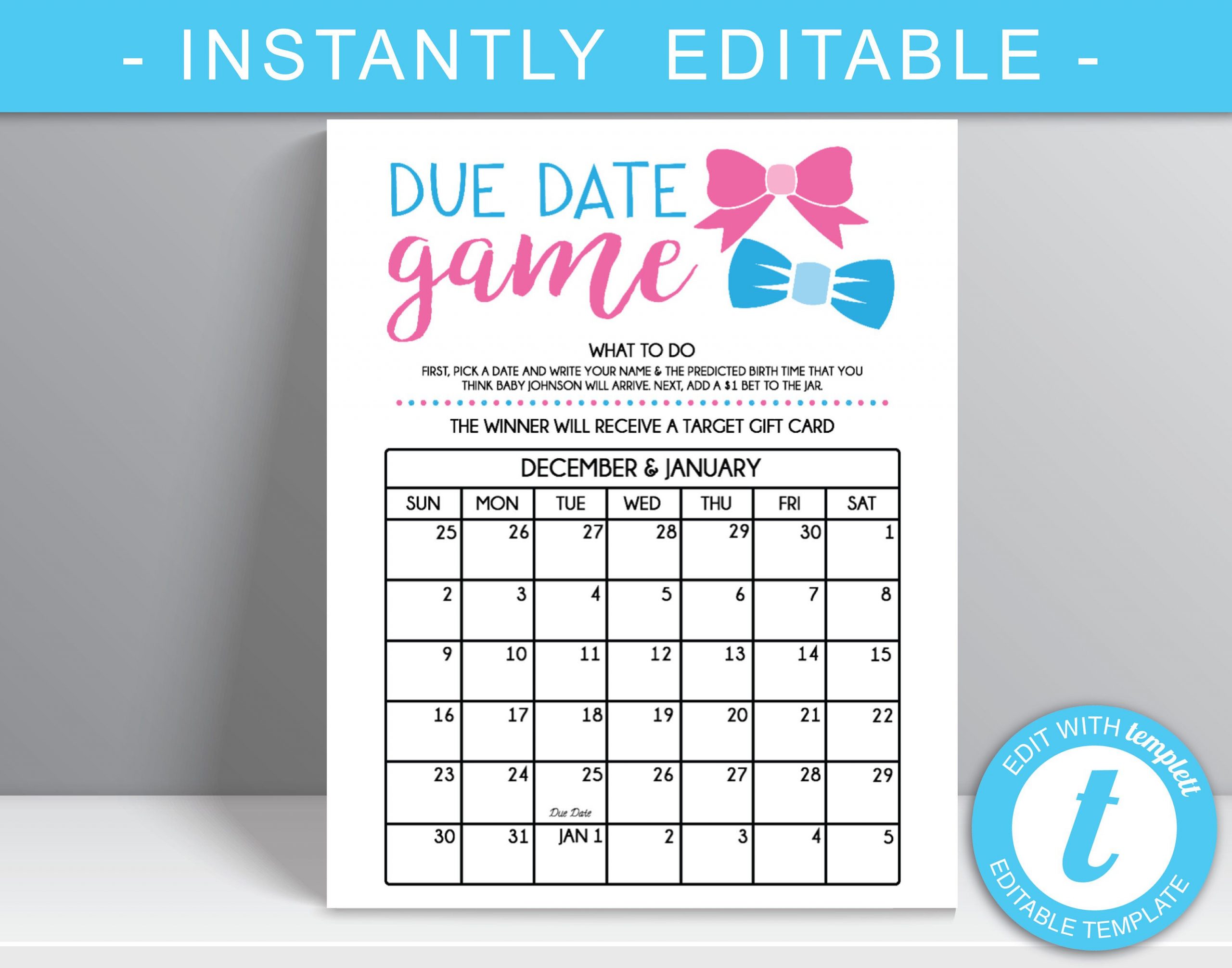 Due Date Game 16X20 Poster File Gender Reveal Party Guess