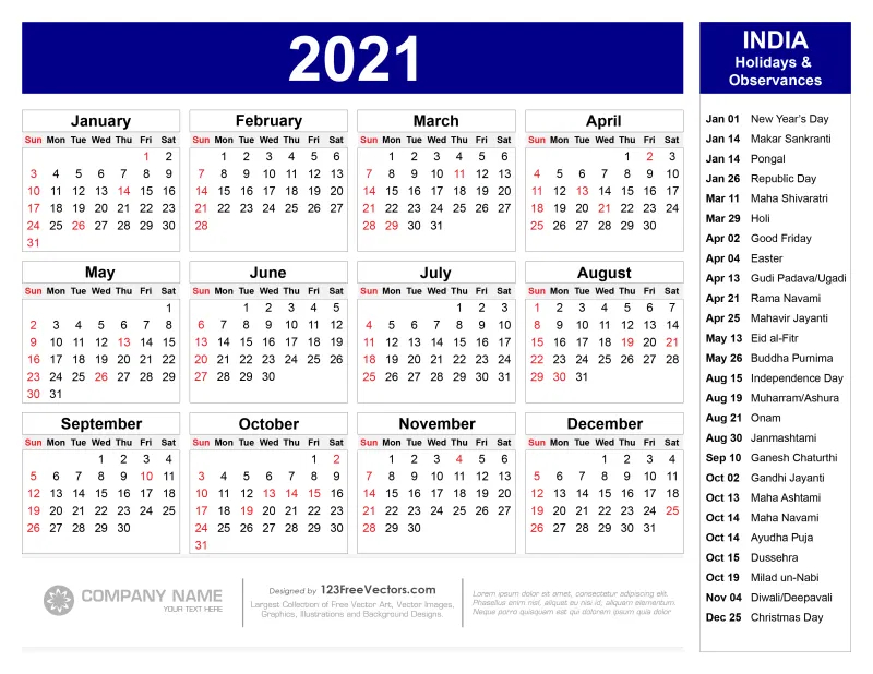 Free 2021 Calendar With Indian Holidays Pdf | Calendar