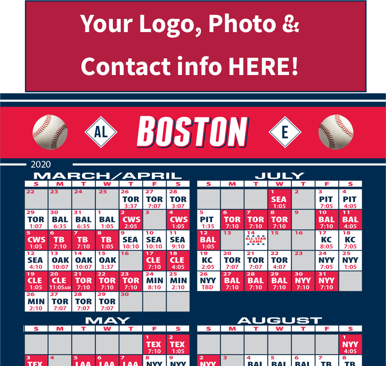 Get Months Of Advertising W/Boston Baseball Schedule Magnets!