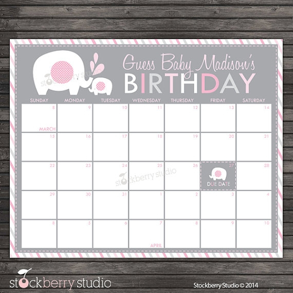 Guess Baby Due Date Template :-Free Calendar Template