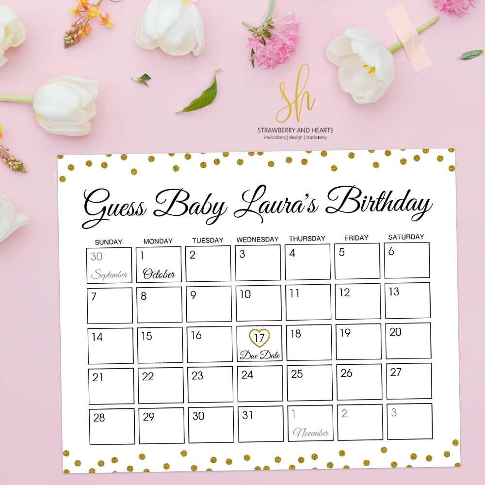 Guess The Date Babyparty | Calendar Template 2020