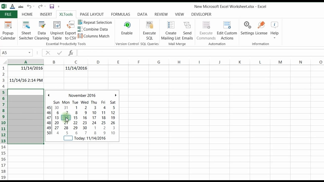 Insert Date Picker Drop Down Menu In Excel 2020 | Calendar