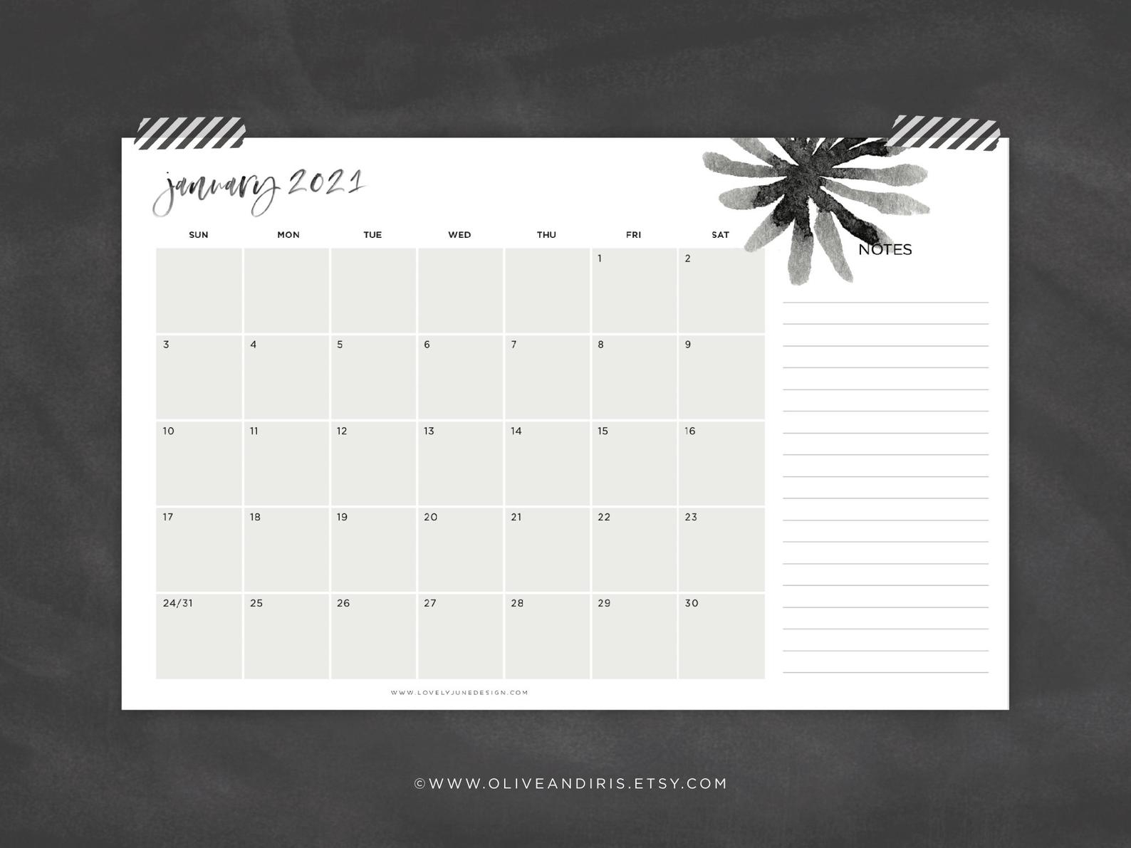 Large 11X17 Printable 2021 Calendar / Minimal Blank