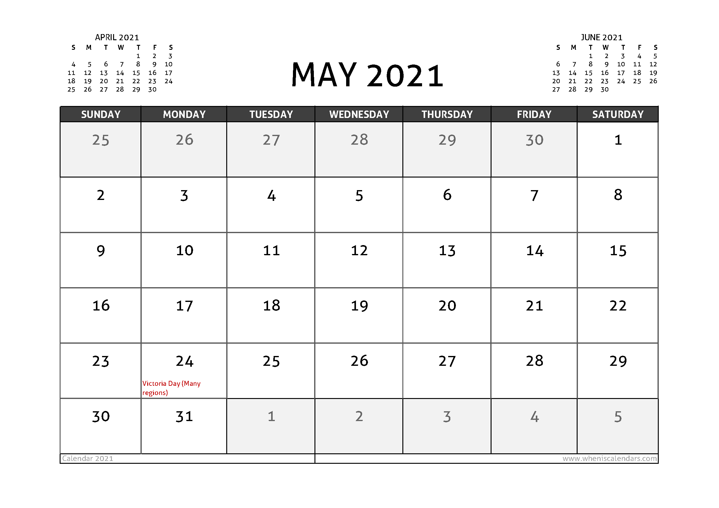 May 2021 Printable Calendar Canada | Free Printable Calendar