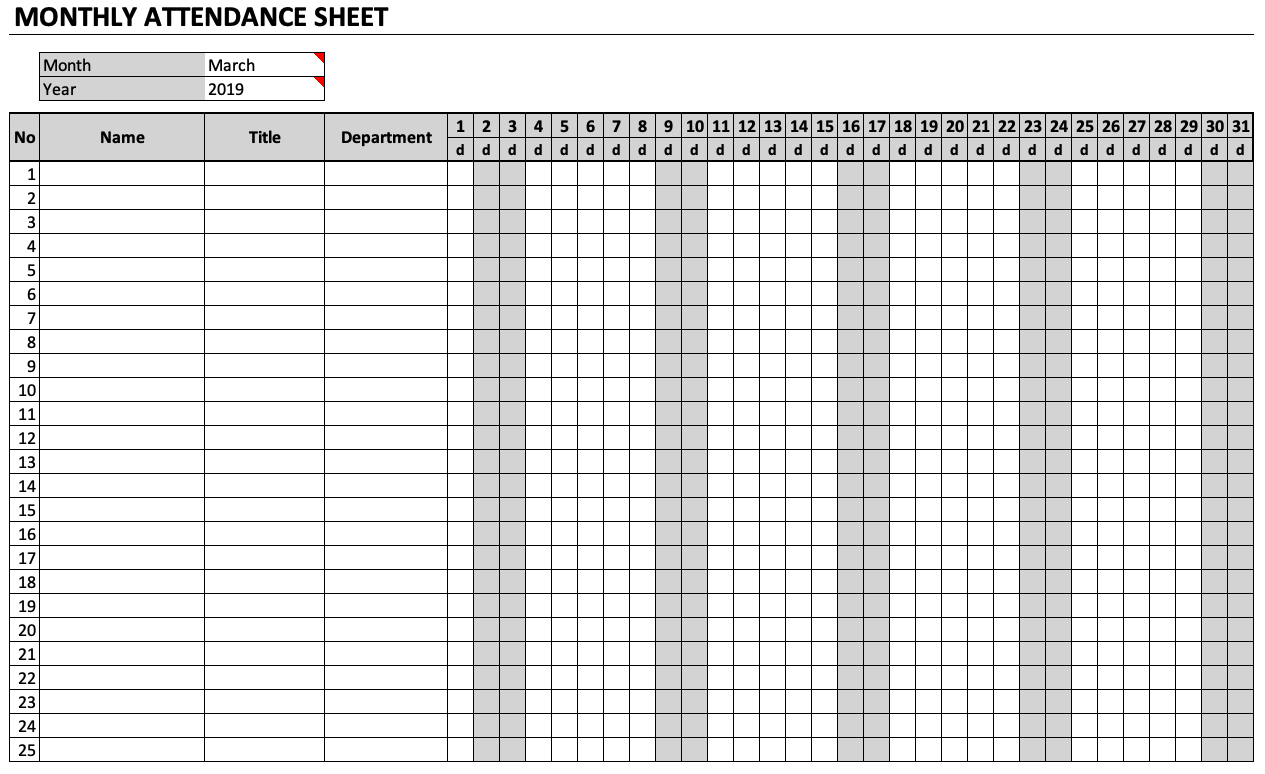 Monthly Attendance Sheet » Exceltemplate