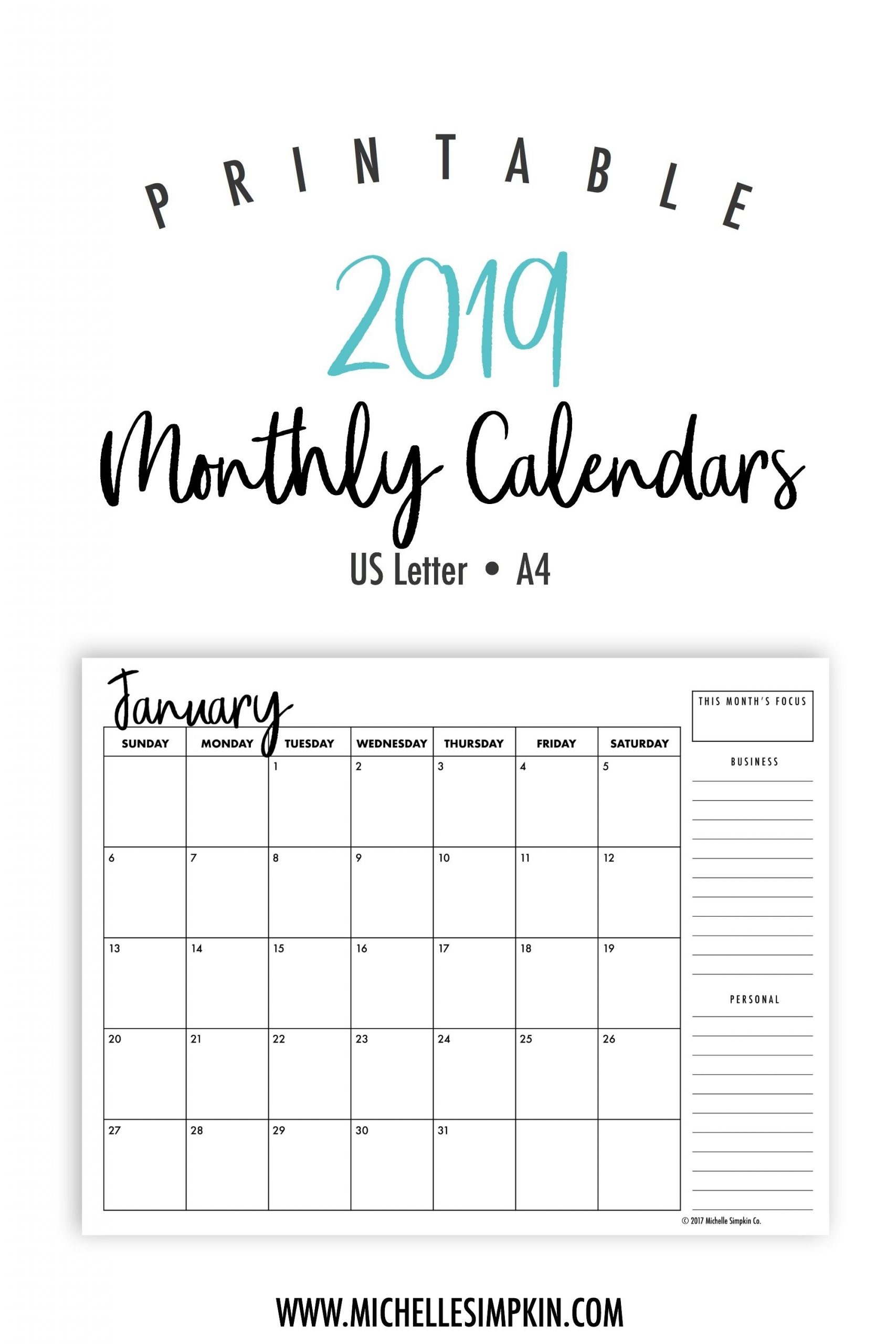 Monthly Calendar You Can Type In • Printable Blank
