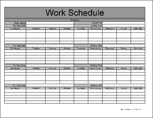 Monthly Work Schedule Template - Task List Templates