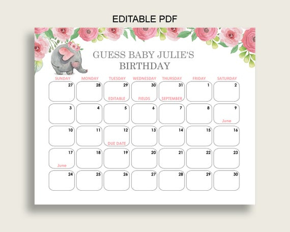 Pink Grey Guess Baby Due Date Calendar Game Printable Pink