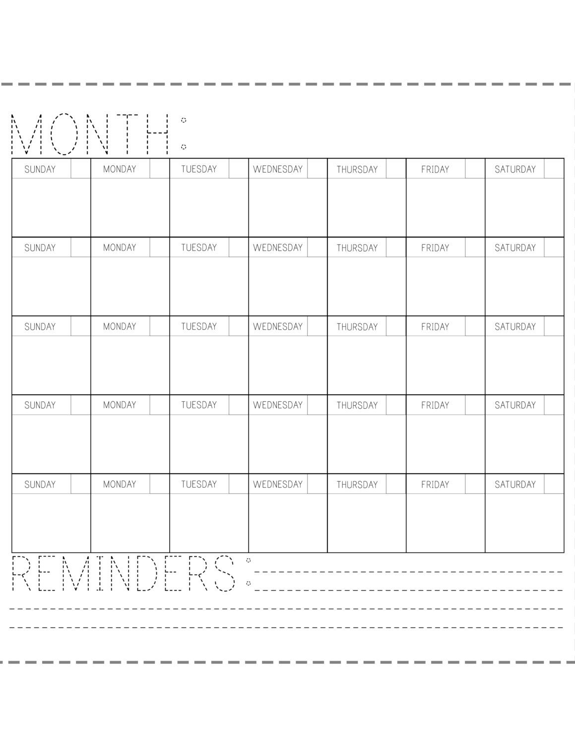 Printable Calendar Fill In The Blank