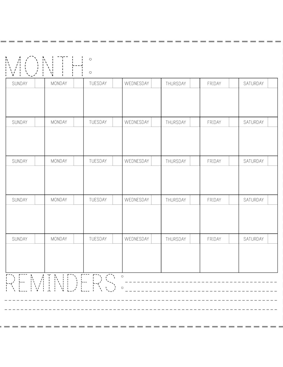 Printable Calendar Fill In The Blank