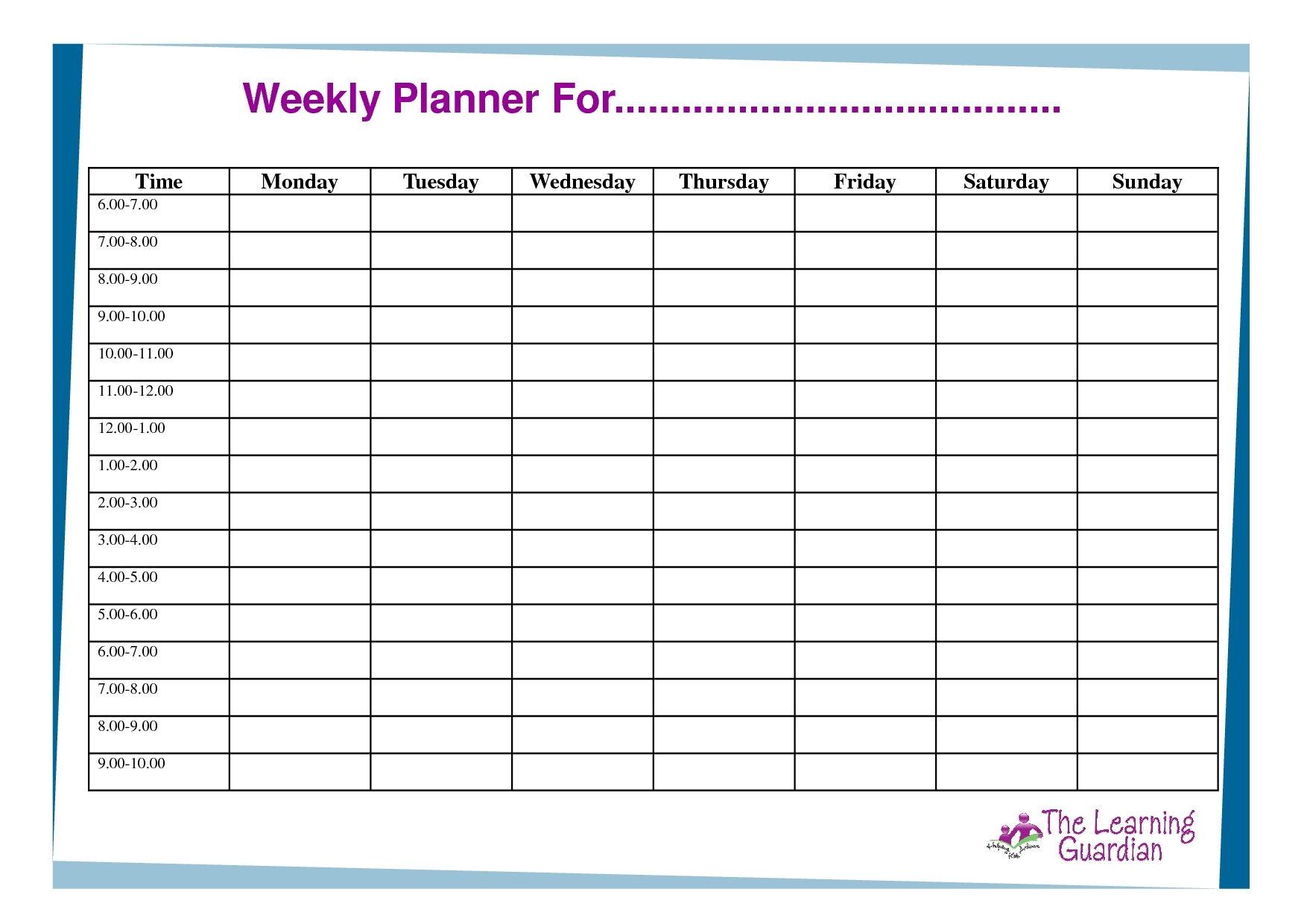 Printable Weekly Calendar Monday To Sunday - Template