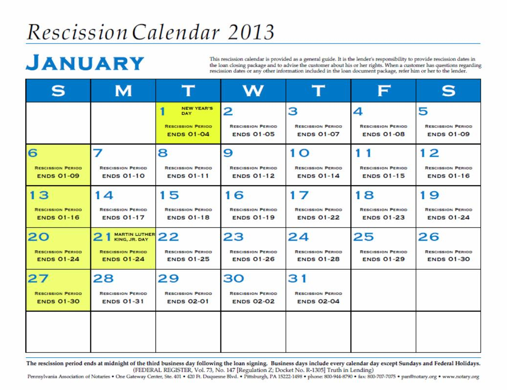 Rescission Calendar | Exam Calendar