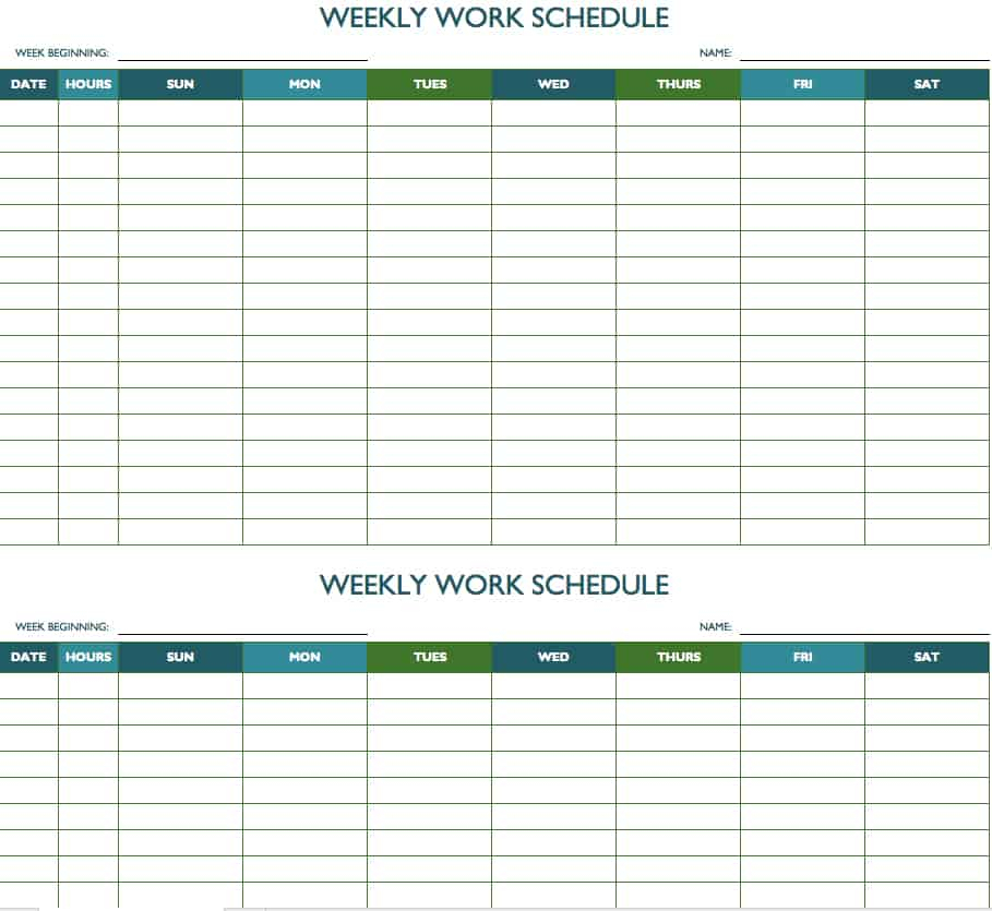 Sample, Example &amp; Format Templates: Week Work Schedule