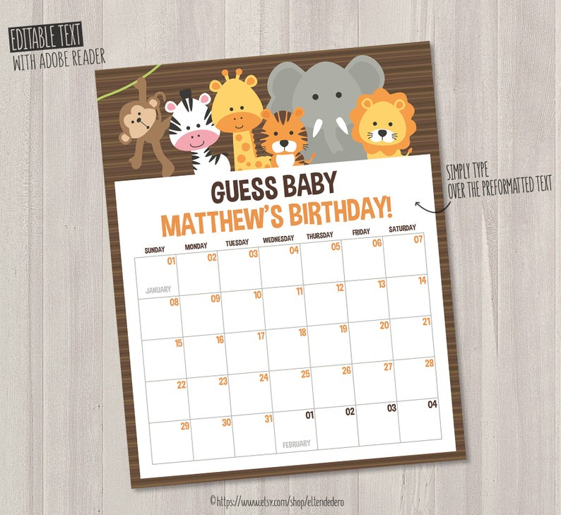 Self Editable Due Date Calendar Guess Baby Due Date Game