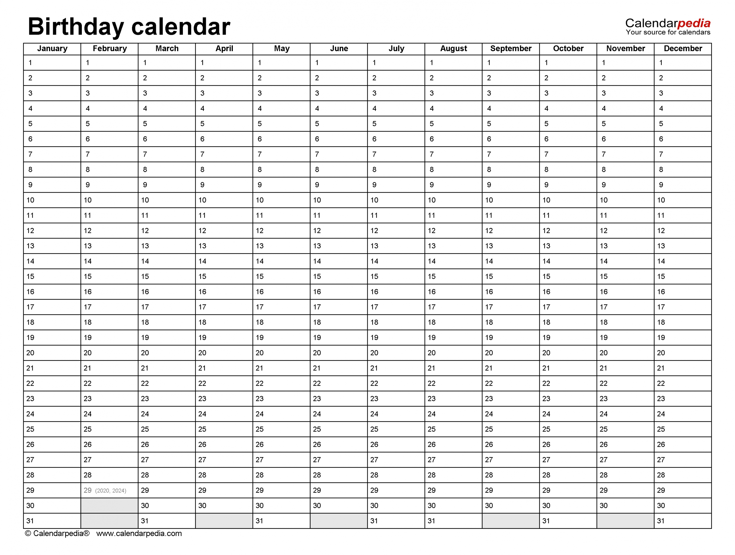 The 12 Month Birthday Calendar Template | Get Your