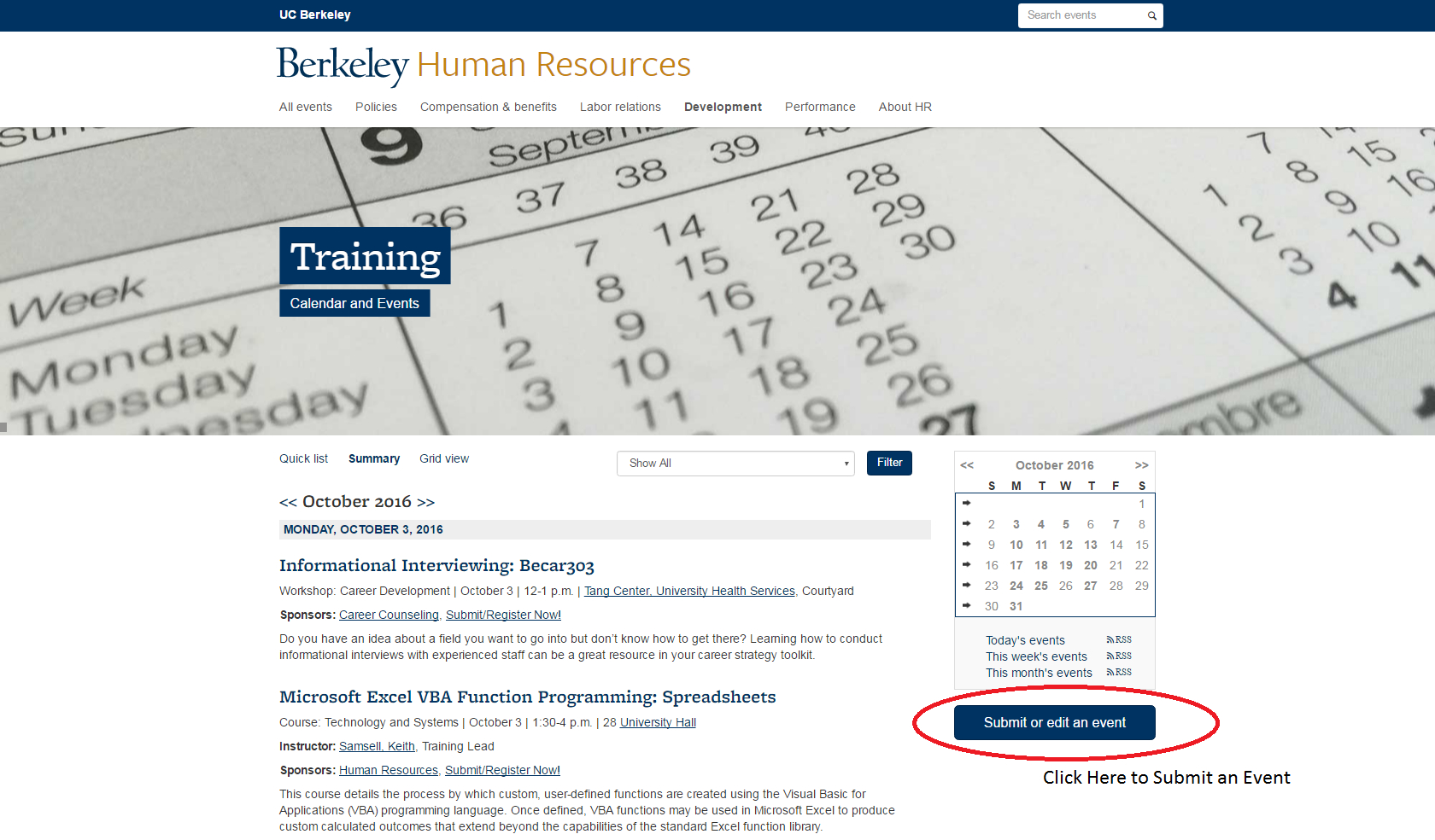 Training Events Calendar Instructions | People &amp; Culture