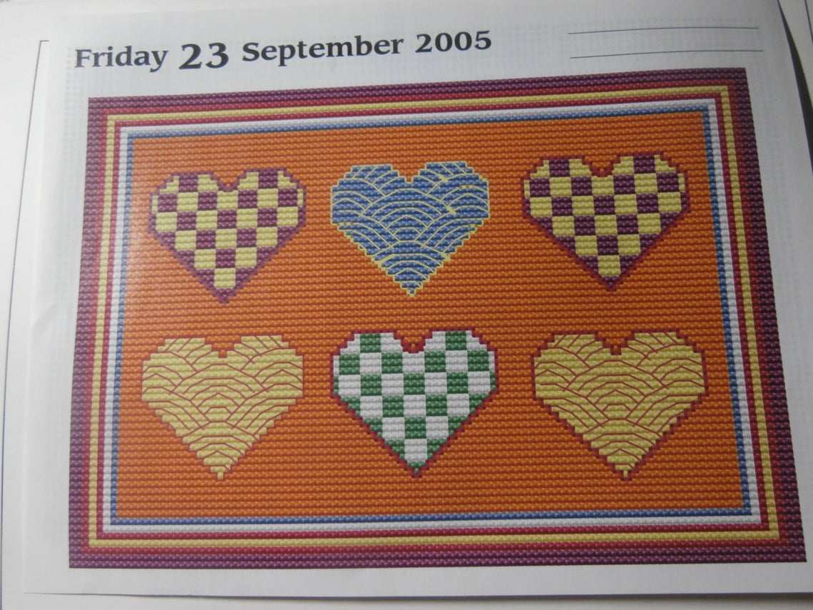 Unframed Handmade Calendar Hearts Cross Stitch Choose Your