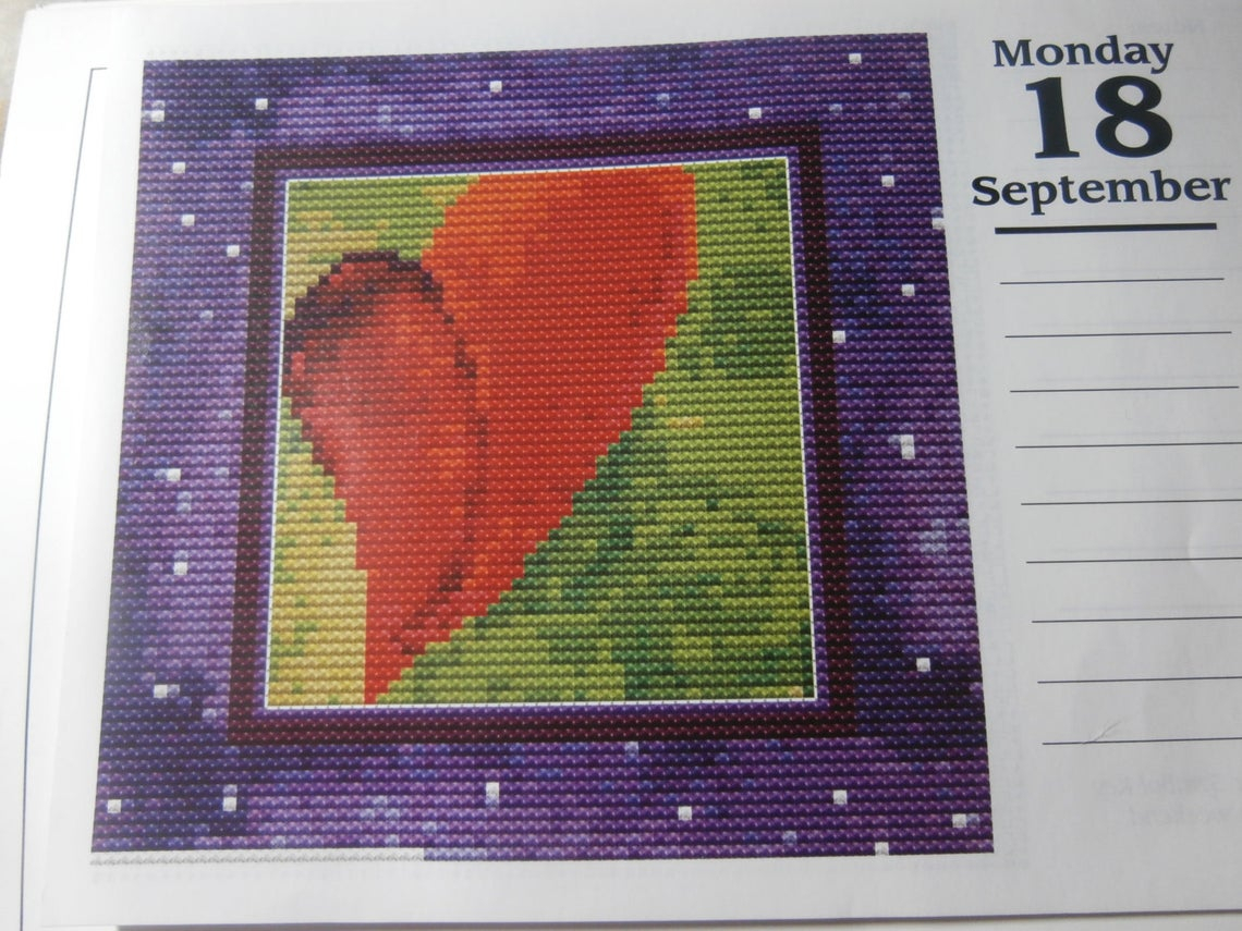 Unframed Handmade Calendar Hearts Cross Stitch Choose Your