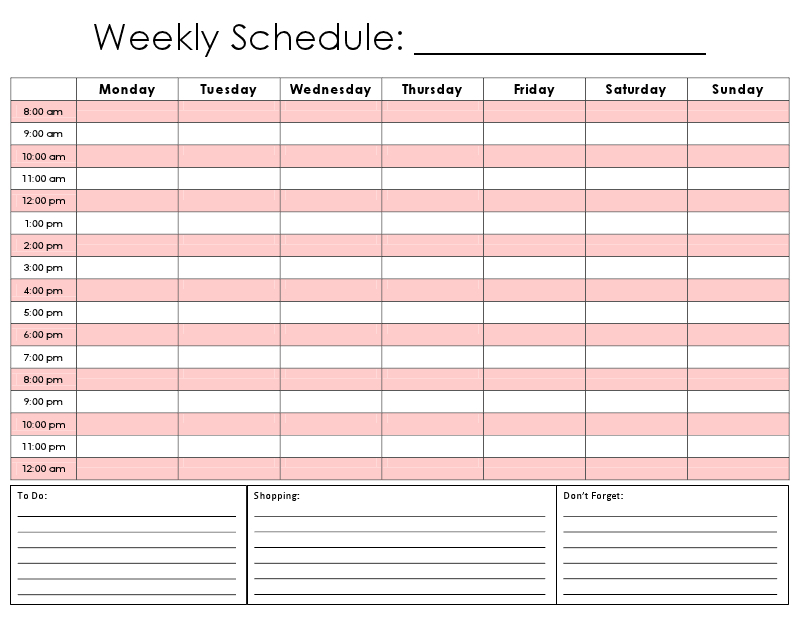 Weekly Calendar Hourly