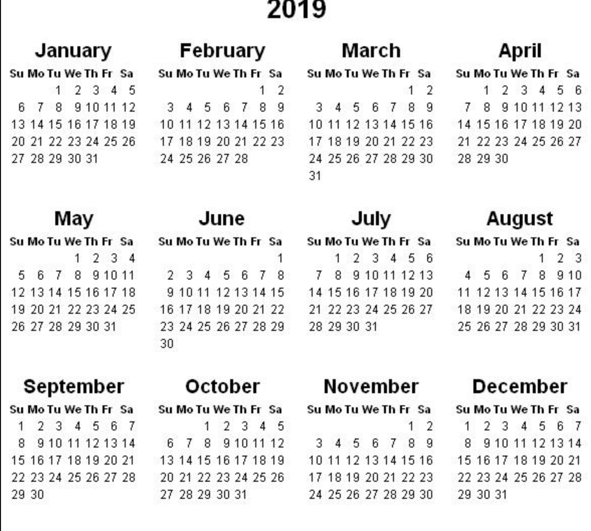 2019 Calendar - Amazonaws