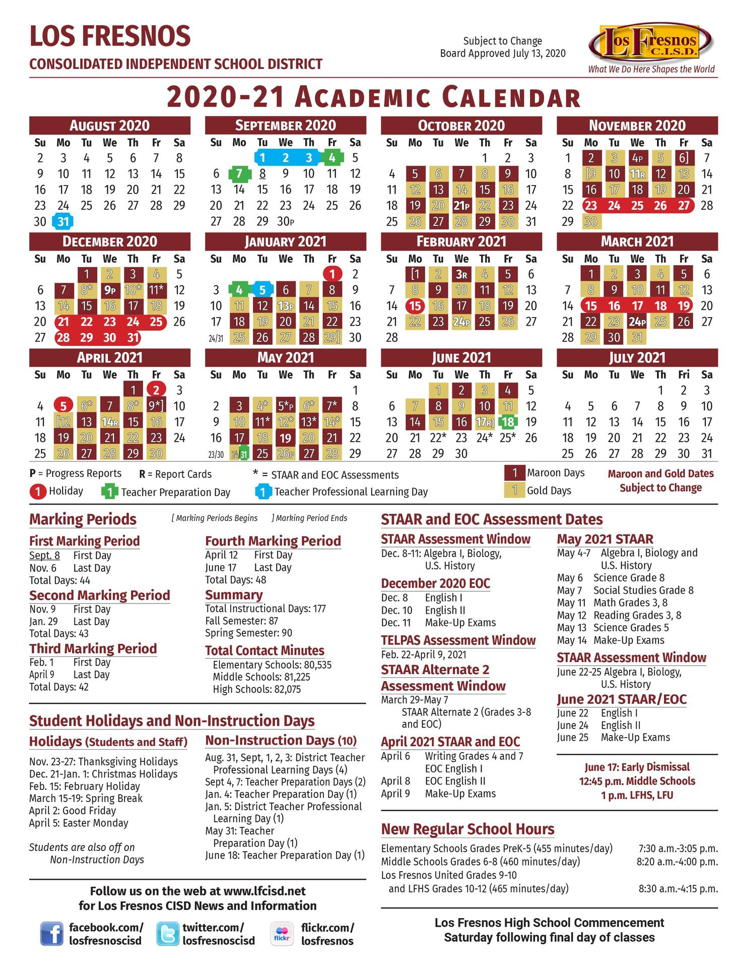 2020 - 2021 Academic Calendar - School Information - Los