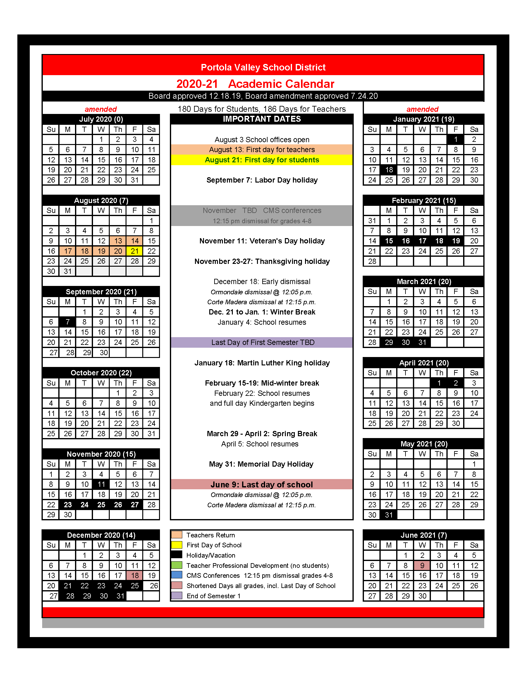 2020-2021 School Year Calendar - Ormondale School