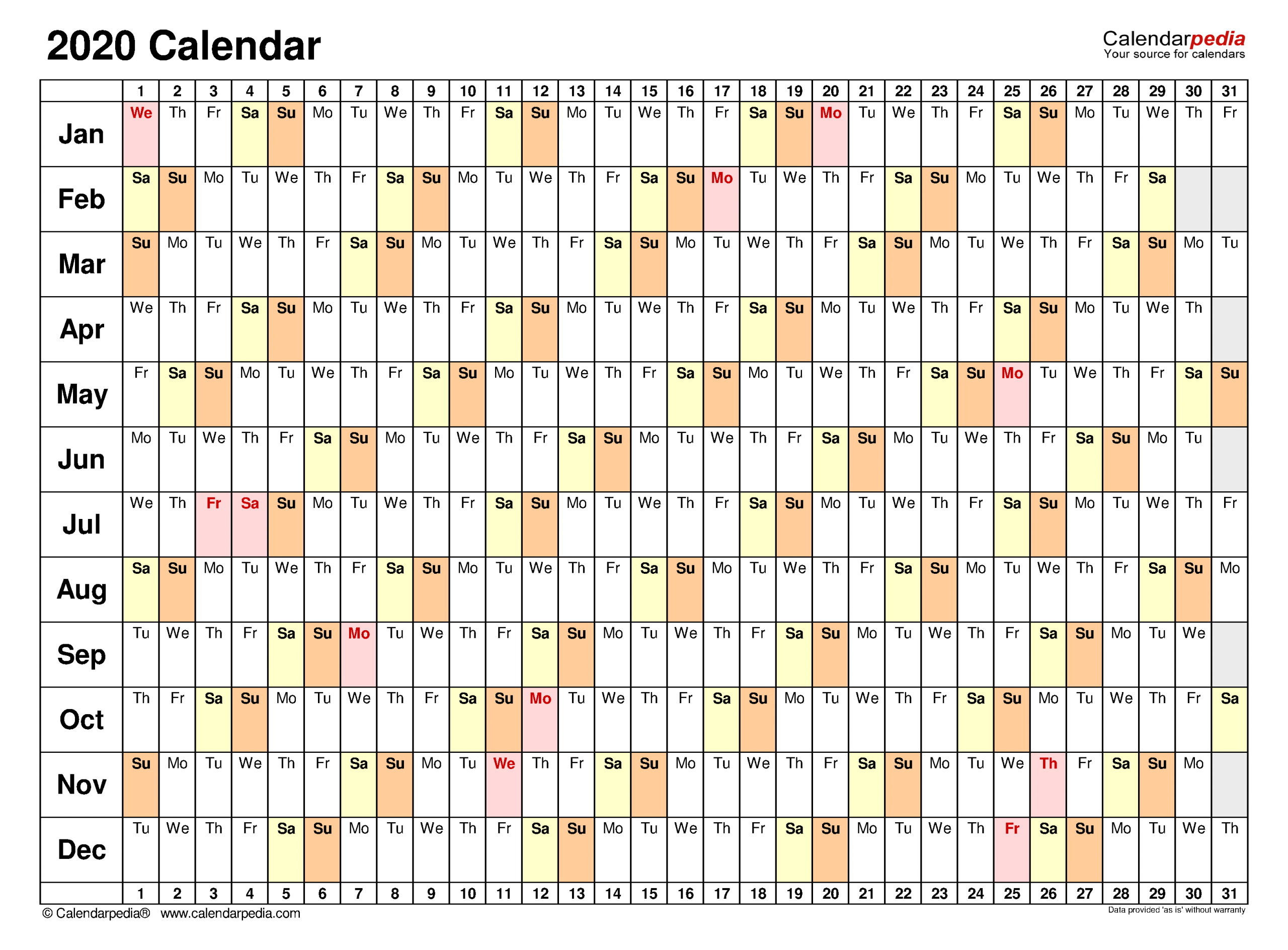 2020 Calendar - Free Printable Pdf Templates - Calendarpedia