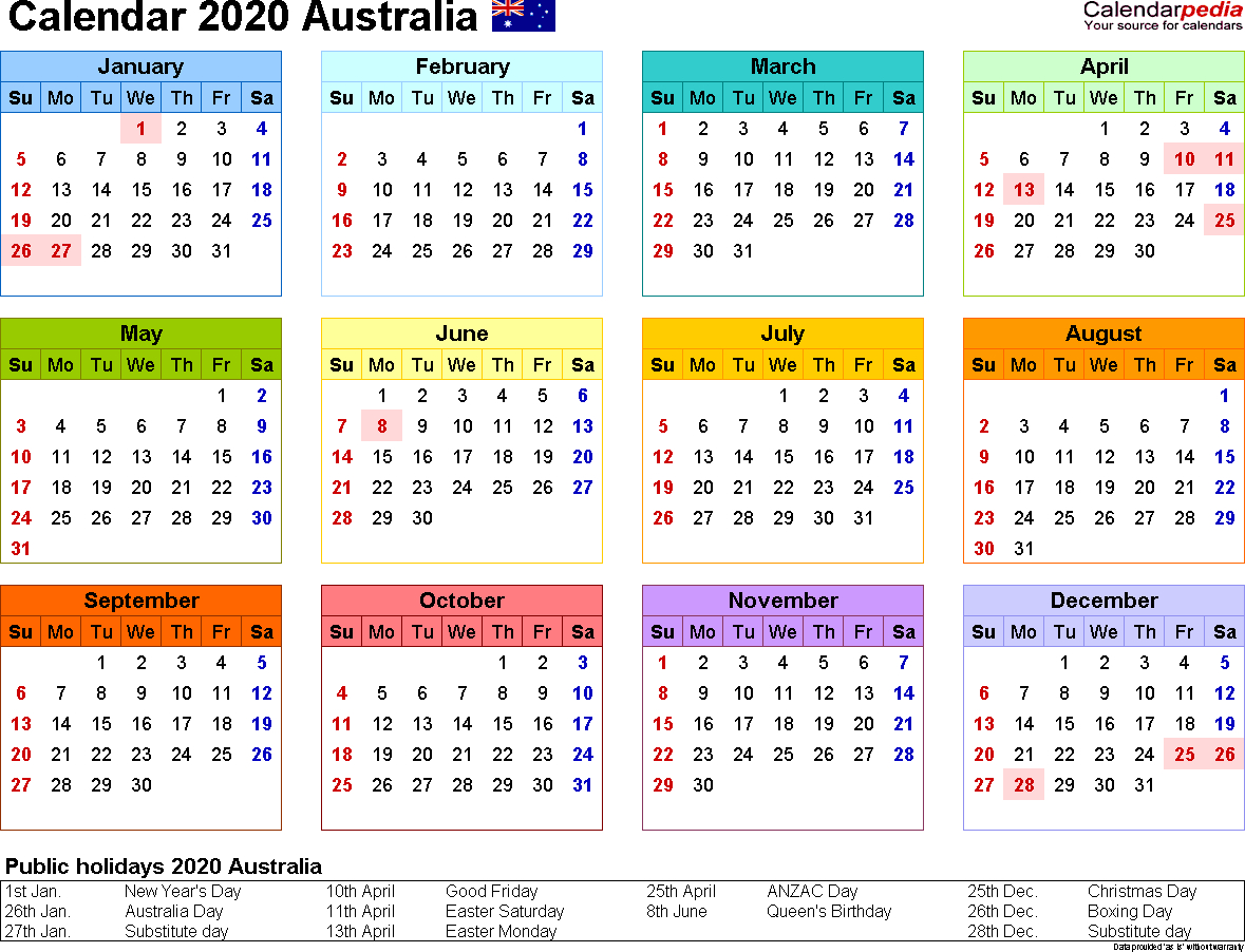 2020 Calendar Queensland | Free Printable Calendar