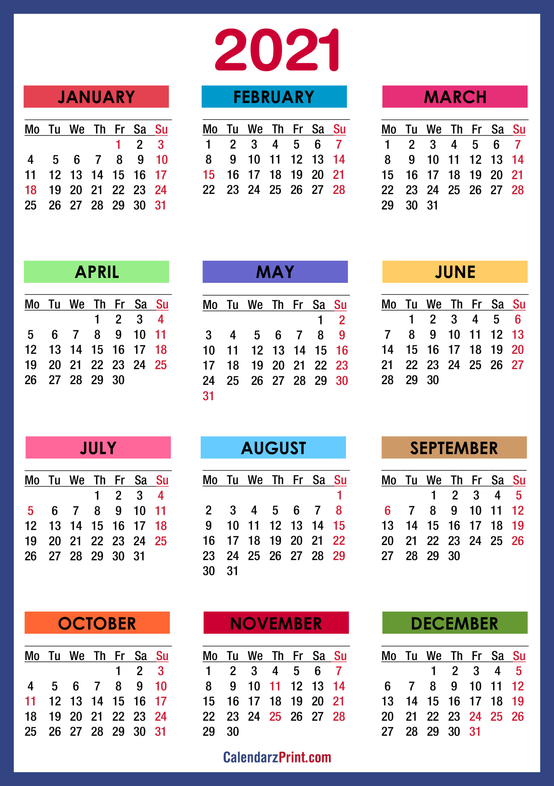 2021 Calendar With Us Holidays Printable Pdf | 2021