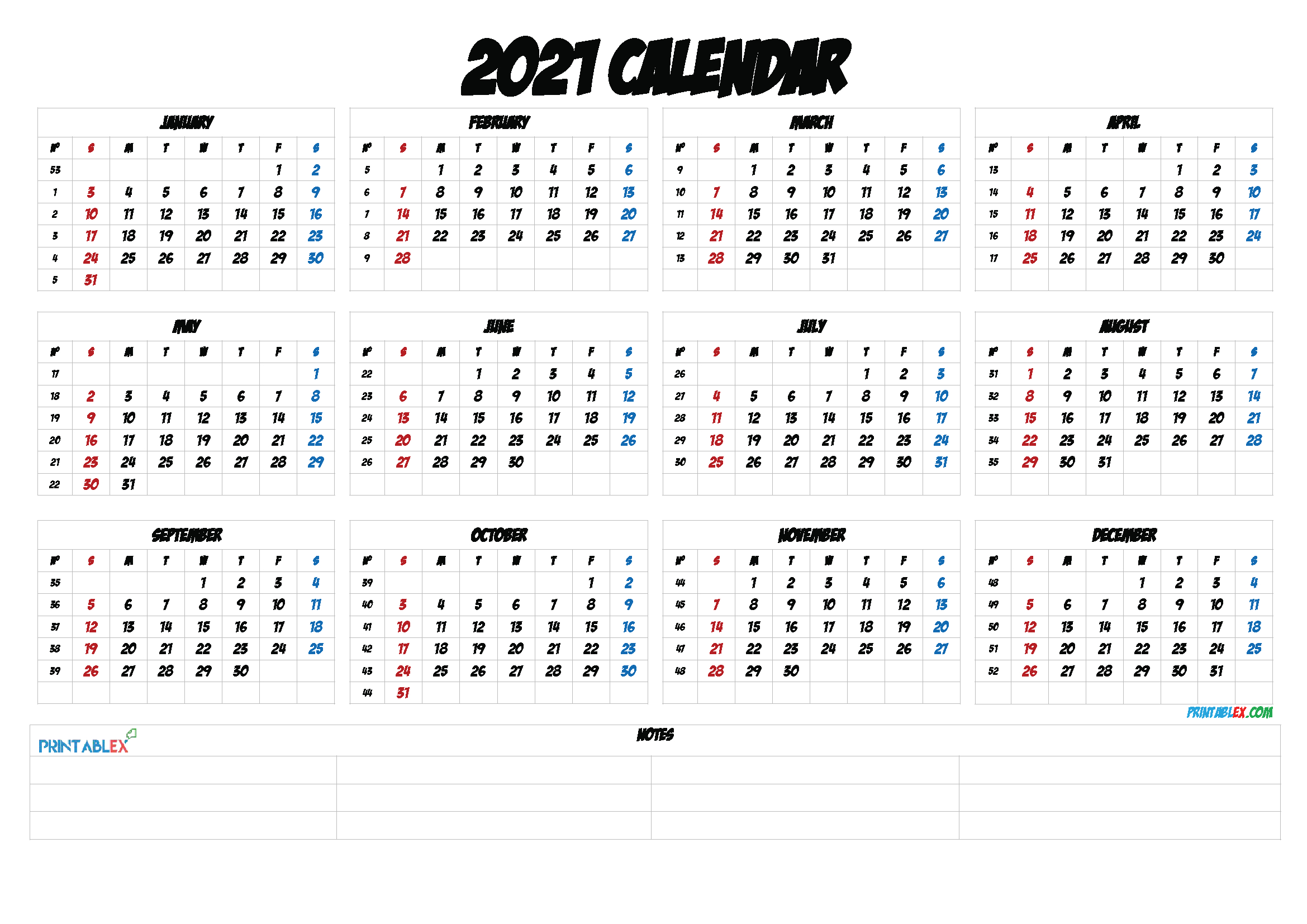 2021 Calendar With Week Number Printable Free / 2021 Free