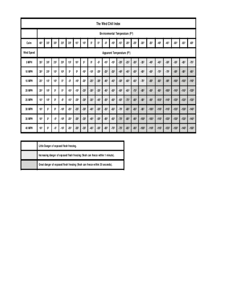2021 Wind Chill Chart - Fillable, Printable Pdf &amp; Forms