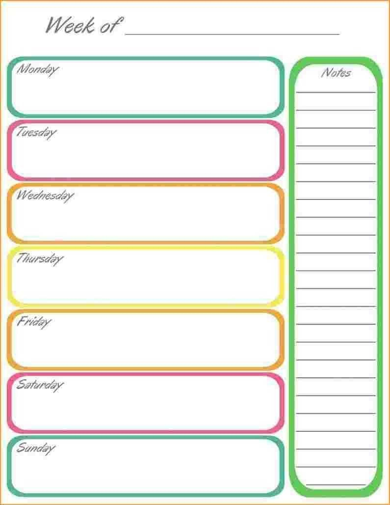 7 Day Schedule Template Blank :-Free Calendar Template