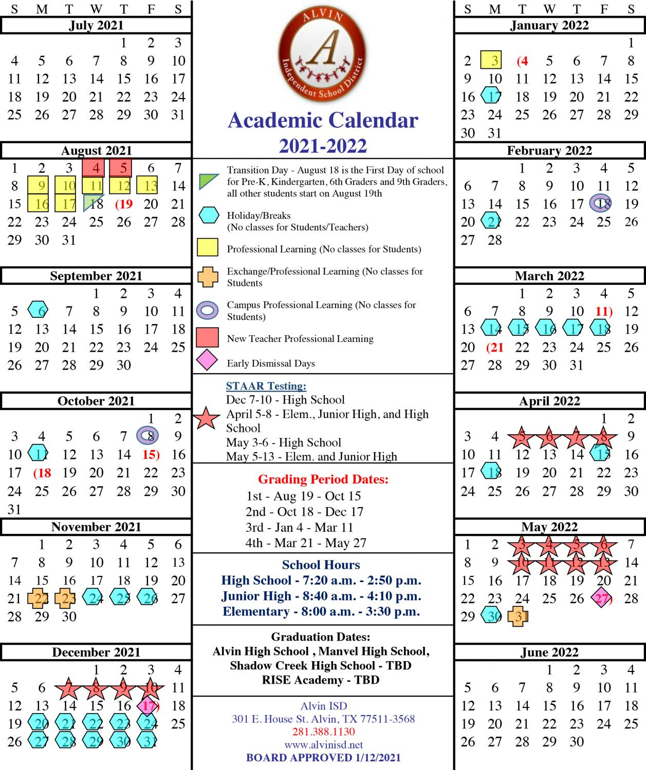 Alvin Isd Approves 2021-22 Academic Calendar | Del Bello Lakes