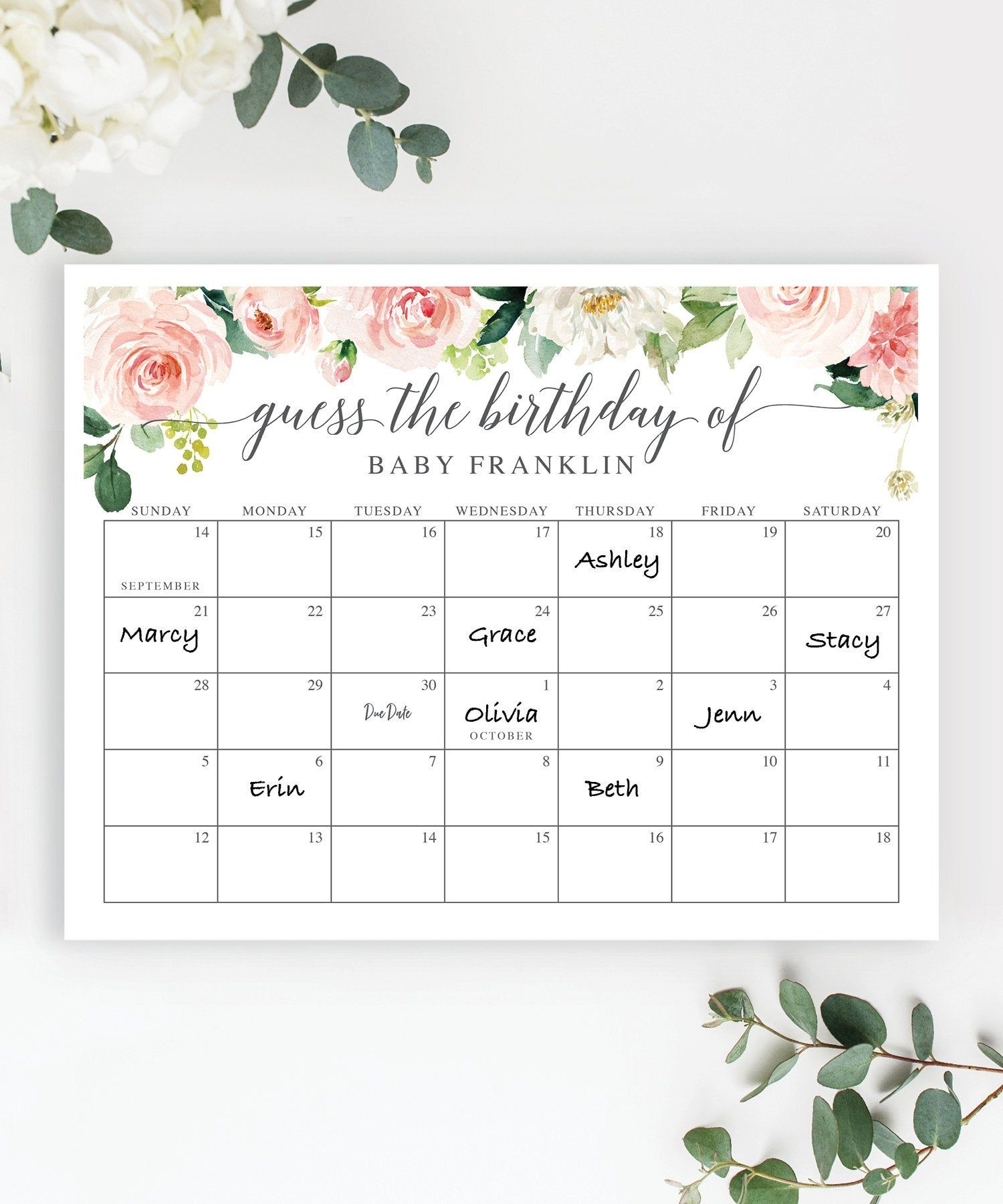 Baby Due Date Calendar Baby Shower Birthday Prediction