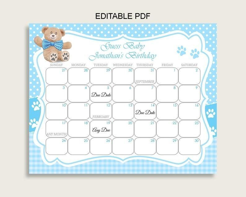 Blue Brown Guess Baby Due Date Calendar Game Printable In