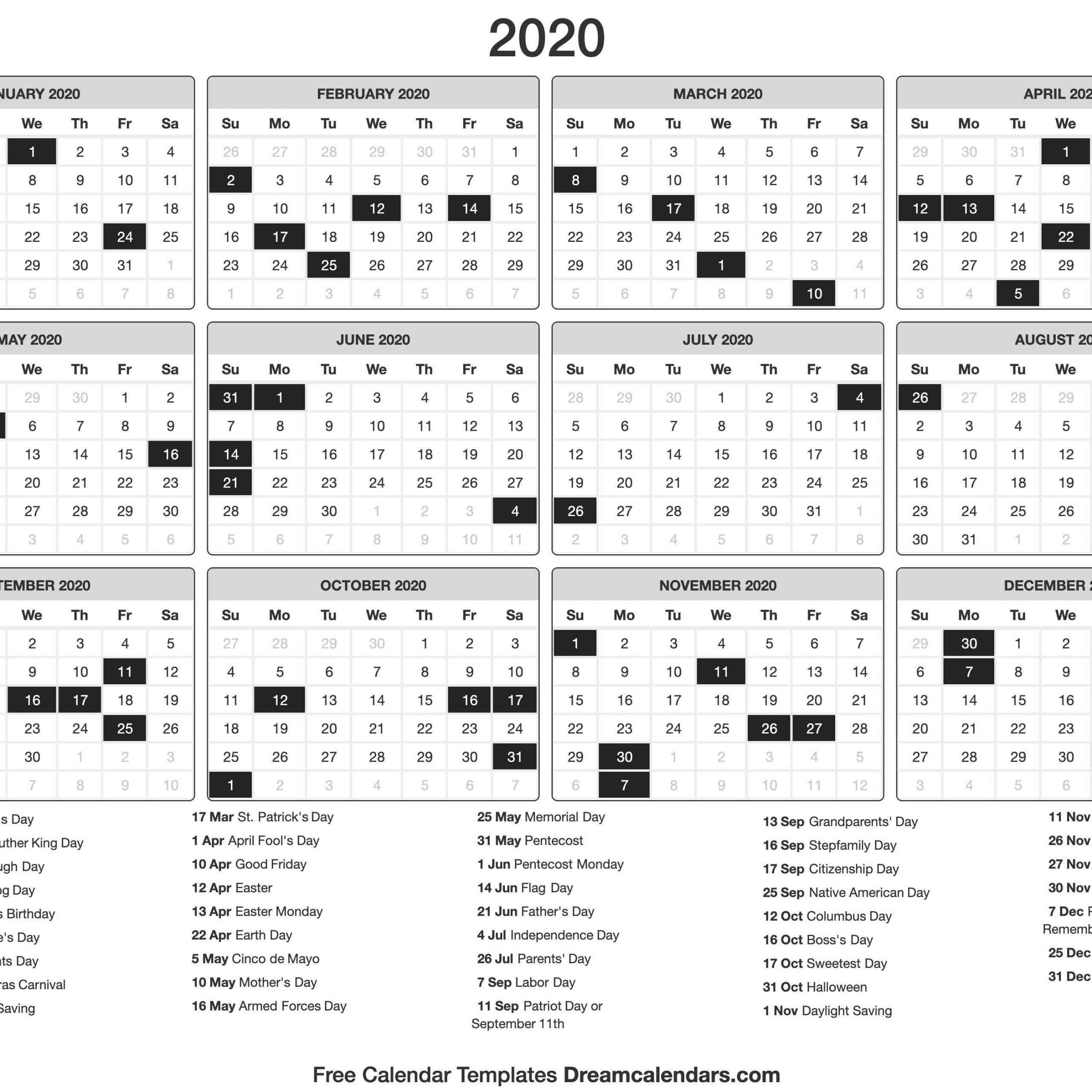 Calendar 2020 Days | Free Printable Calendar