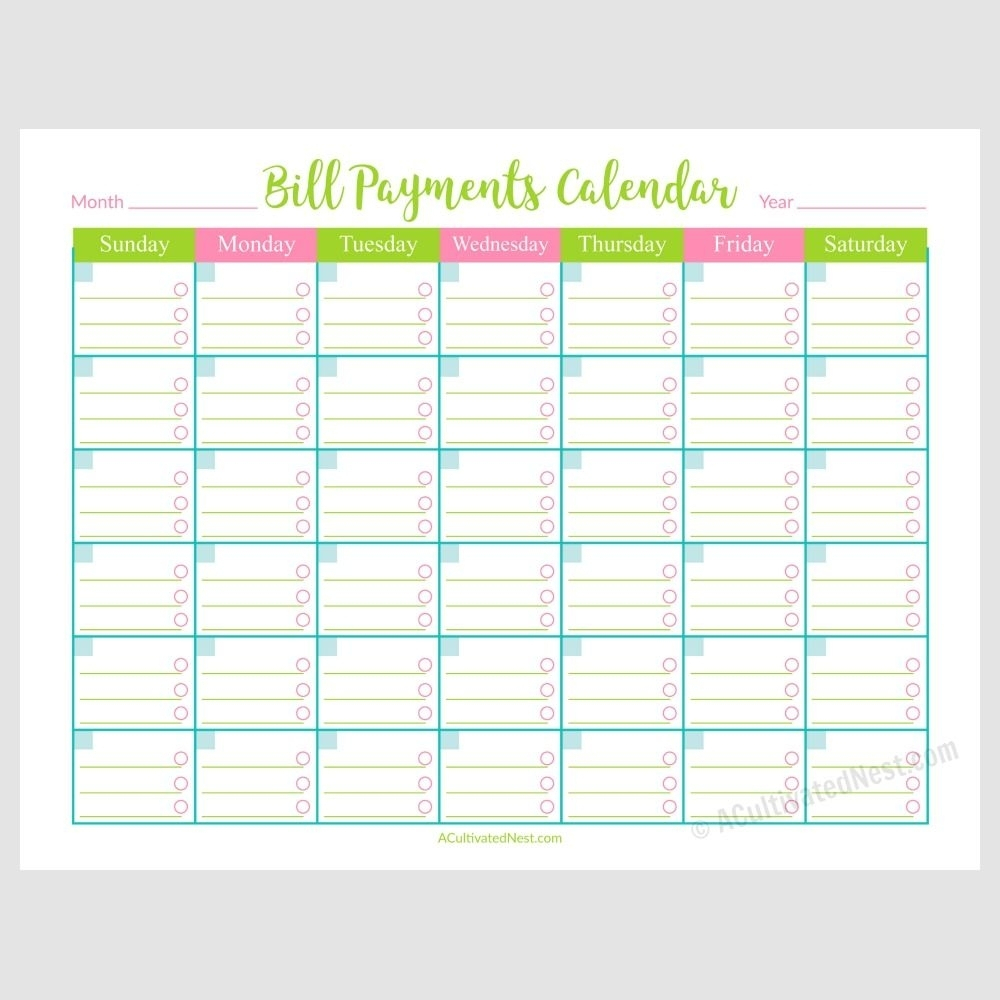 Calendar Template For Bill Paying | Calendar Template 2021