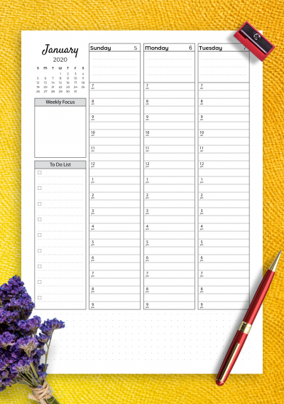 Download Printable Weekly Hourly Planner With Todo List Pdf