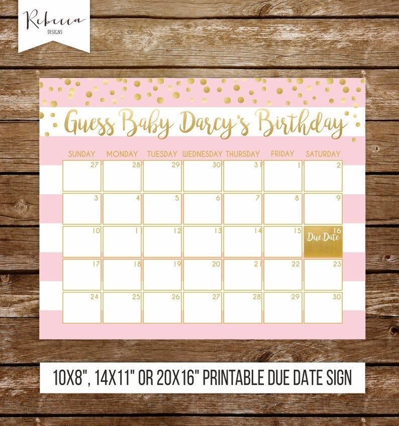 Due Date Game Baby Shower Calendar Printable Guess The Due