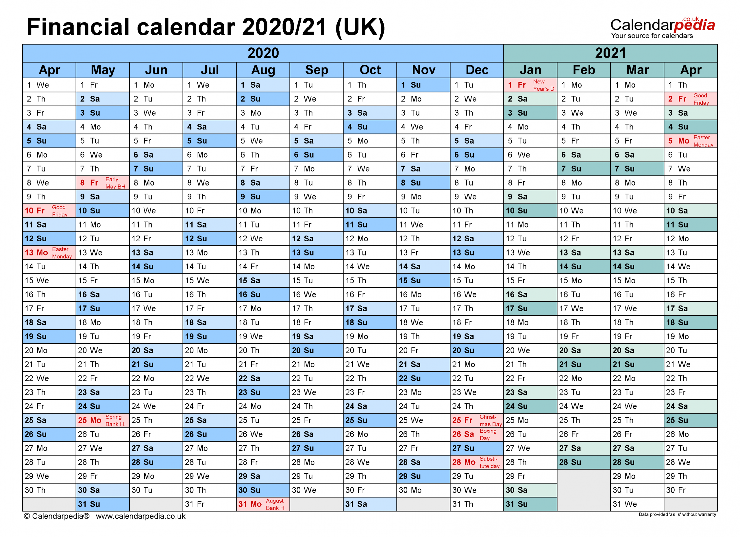 Financial Calendars 2020/21 (Uk) In Microsoft Word Format