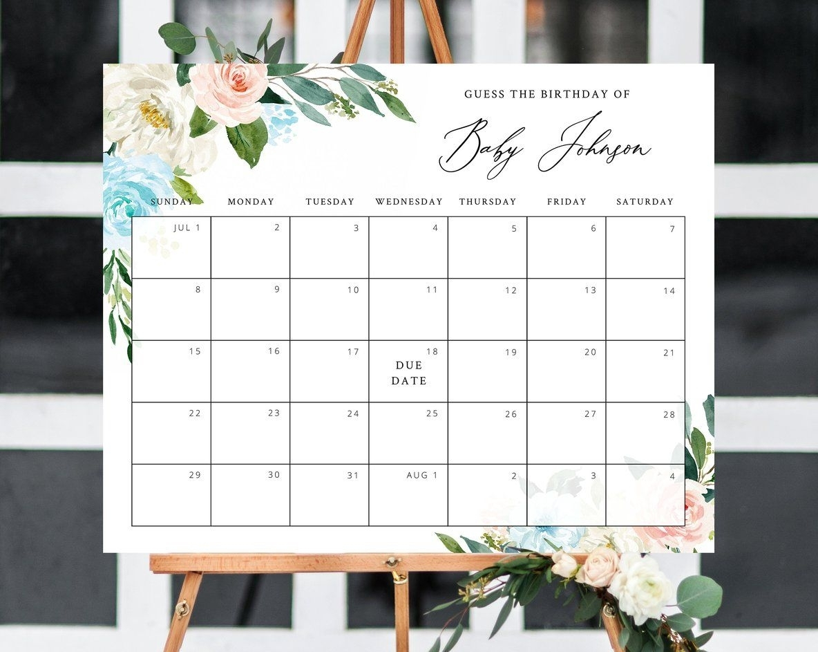 Guess The Baby Birth Date | Calendar Template 2020