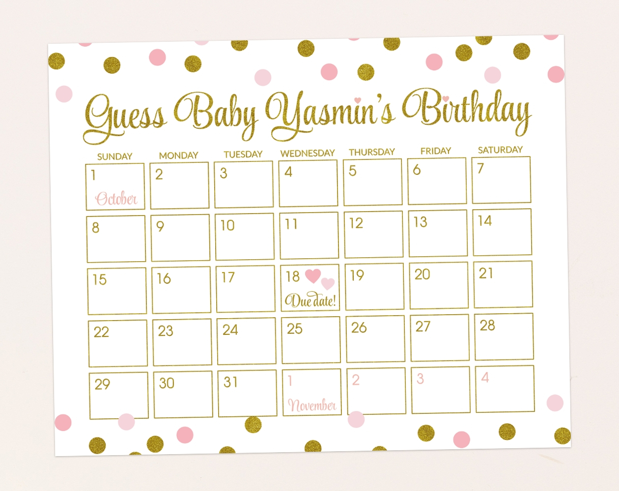 Guess The Date Babyparty | Calendar Template 2020