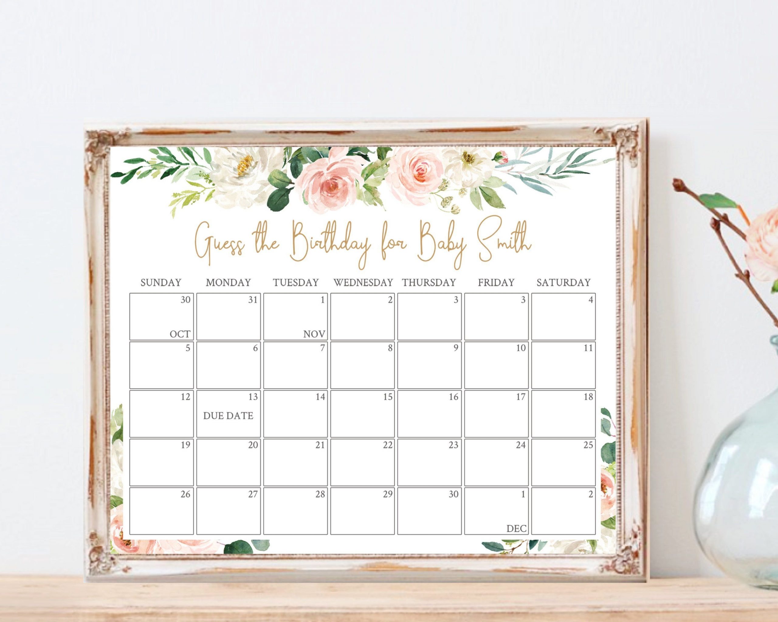 Guess The Due Date Calendar :-Free Calendar Template