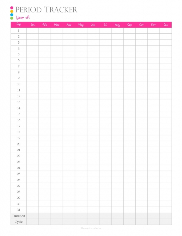 Menstrual Calendar Printable :-Free Calendar Template