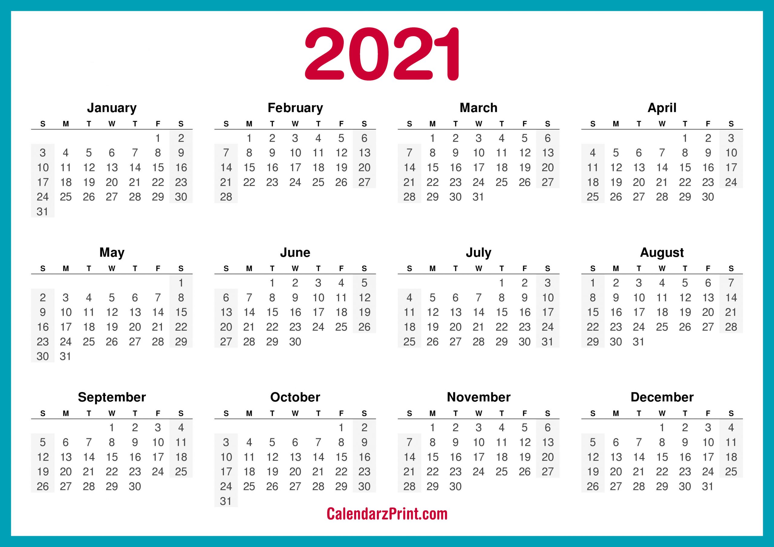 Printable 5 By 8 2021 Calendar / Printable Calendar 2021