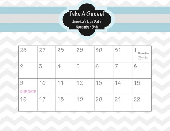 Printable Due Date Calendar // Baby Shower Game // Guess The