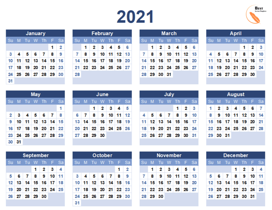 Printable Yearly 2021 Calendar Template In Pdf, Word &amp; Excel