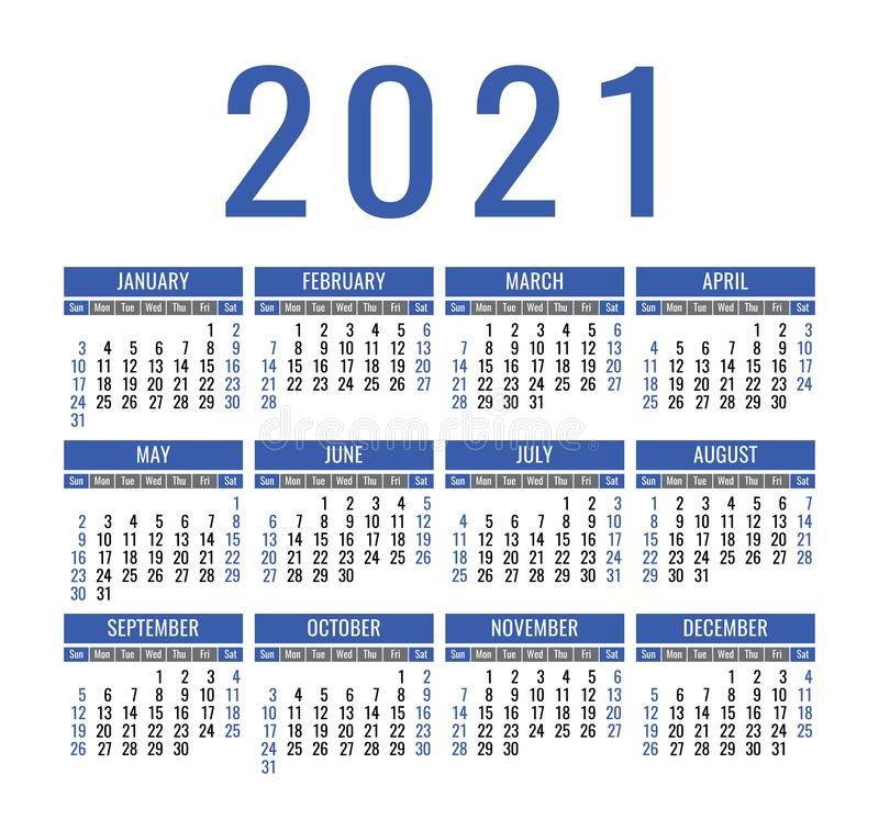 Simple 2021 Year Calendar Stock Vector Illustration Of