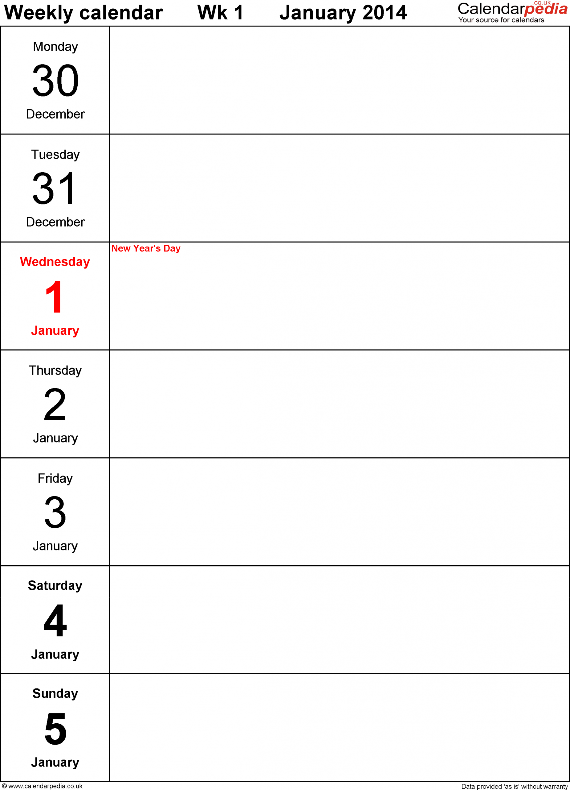 Weekly Calendar 2014 Uk - Free Printable Templates For Pdf