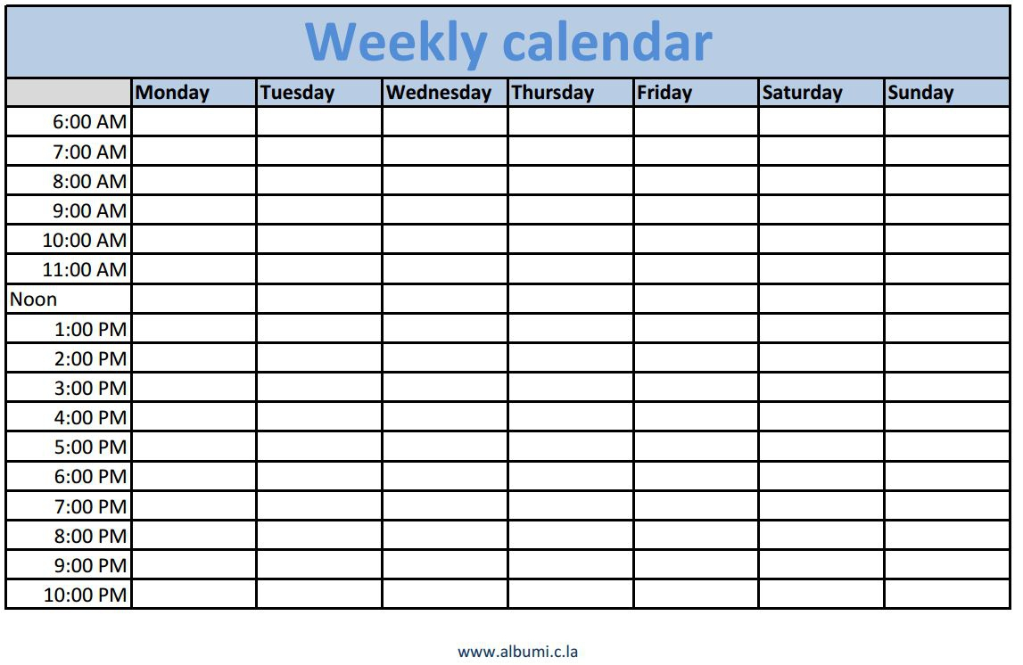 Weekly Calendar With Times